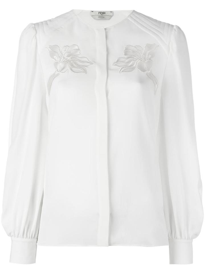 Fendi Floral Embroidered Shirt, Women's, Size: 44, Nude/neutrals, Silk/polyamide/viscose