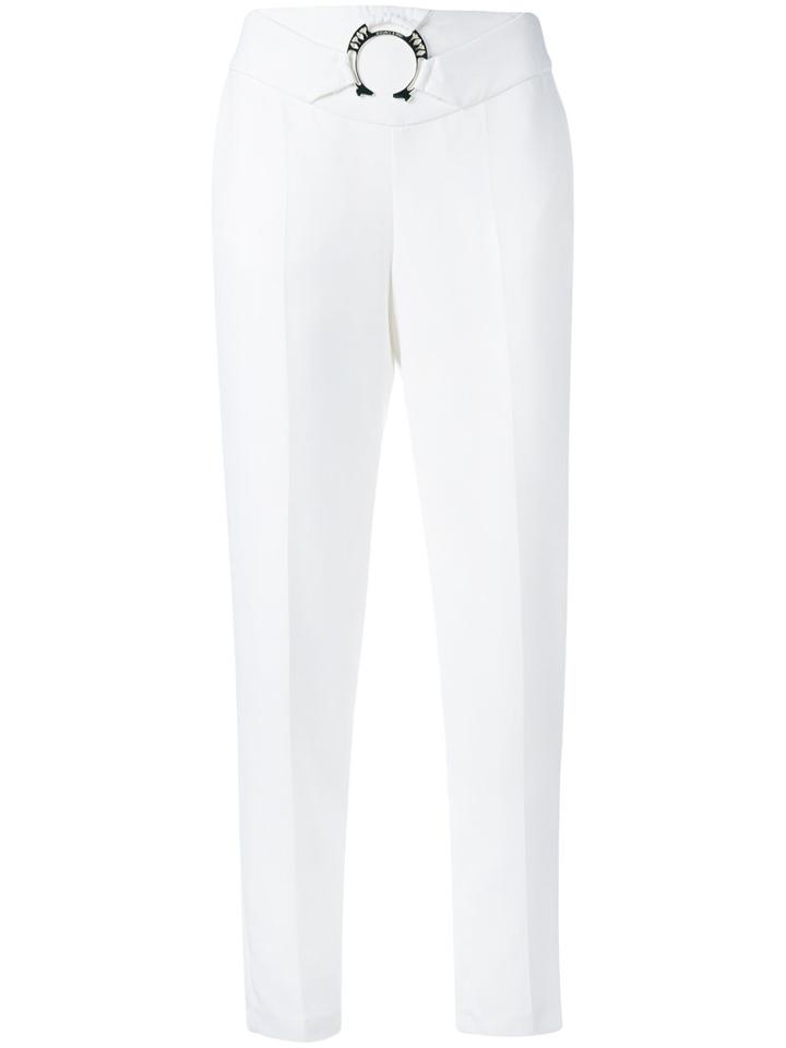 Versace Jeans - Belted Straight Leg Trousers - Women - Polyester/spandex/elastane - 40, White, Polyester/spandex/elastane