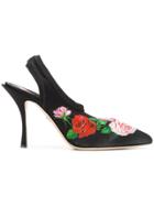 Dolce & Gabbana Rose Print Slingback Mules - Black