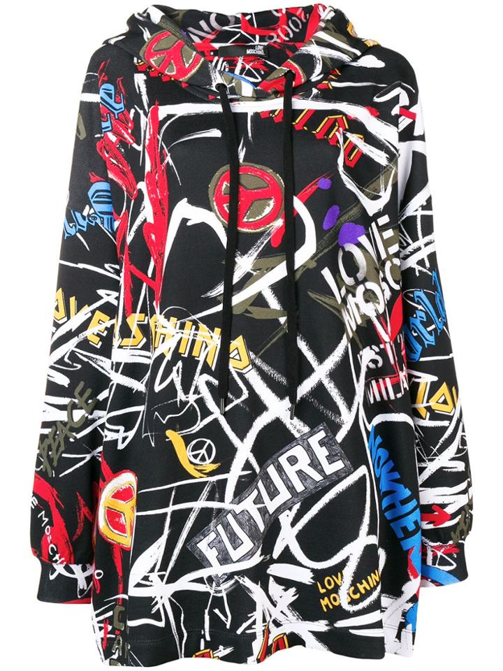 Love Moschino Oversized Graffiti Print Hoodie - Black