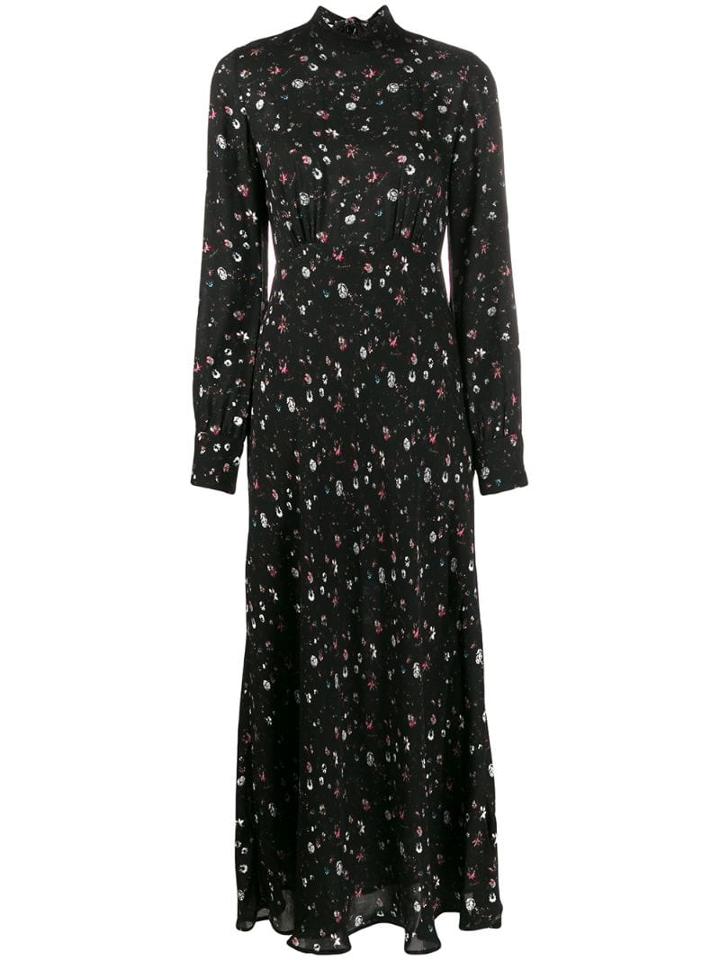 Iro Long Floral Print Dress - Black