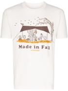 And Wander Made In Fall Print Cotton T-shirt - White