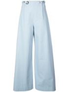 Rosetta Getty Asymmetric Fastening Palazzo Pants - Blue