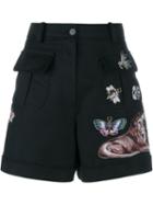 Valentino Embroidered A-line Wool Shorts, Women's, Size: 40, Black, Cotton