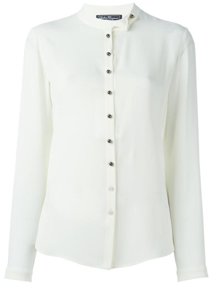 Salvatore Ferragamo Band Collar Shirt, Women's, Size: 44, Nude/neutrals, Silk