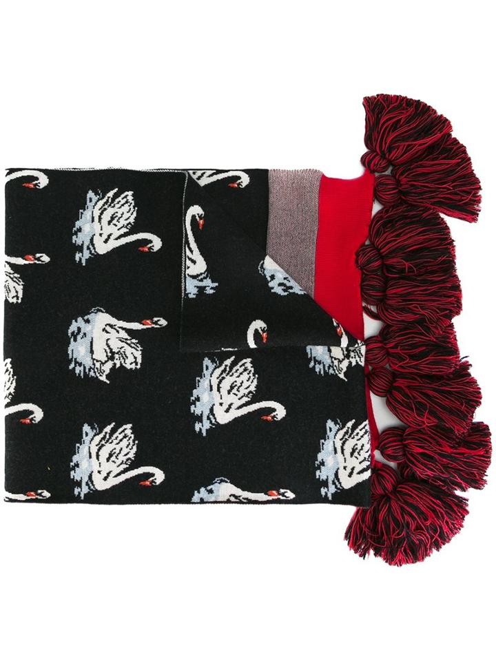 Stella Mccartney Swan Print Tasseled Scarf