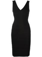 Hervé Léger V-neck Fitted Dress, Women's, Size: Large, Black, Rayon/nylon/spandex/elastane