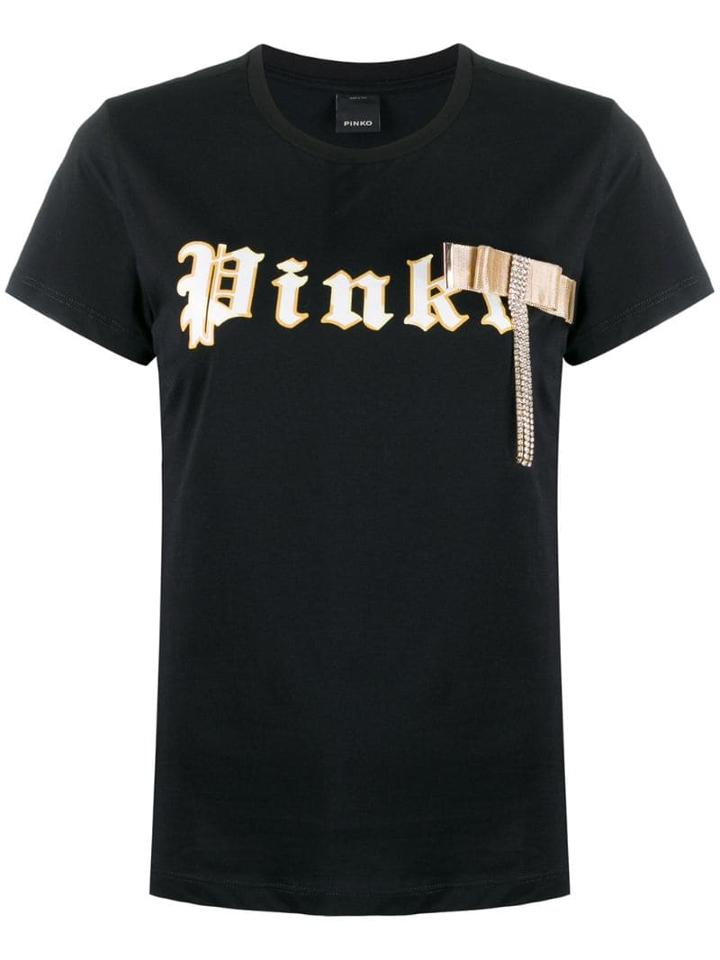 Pinko Embellished Logo Print T-shirt - Black