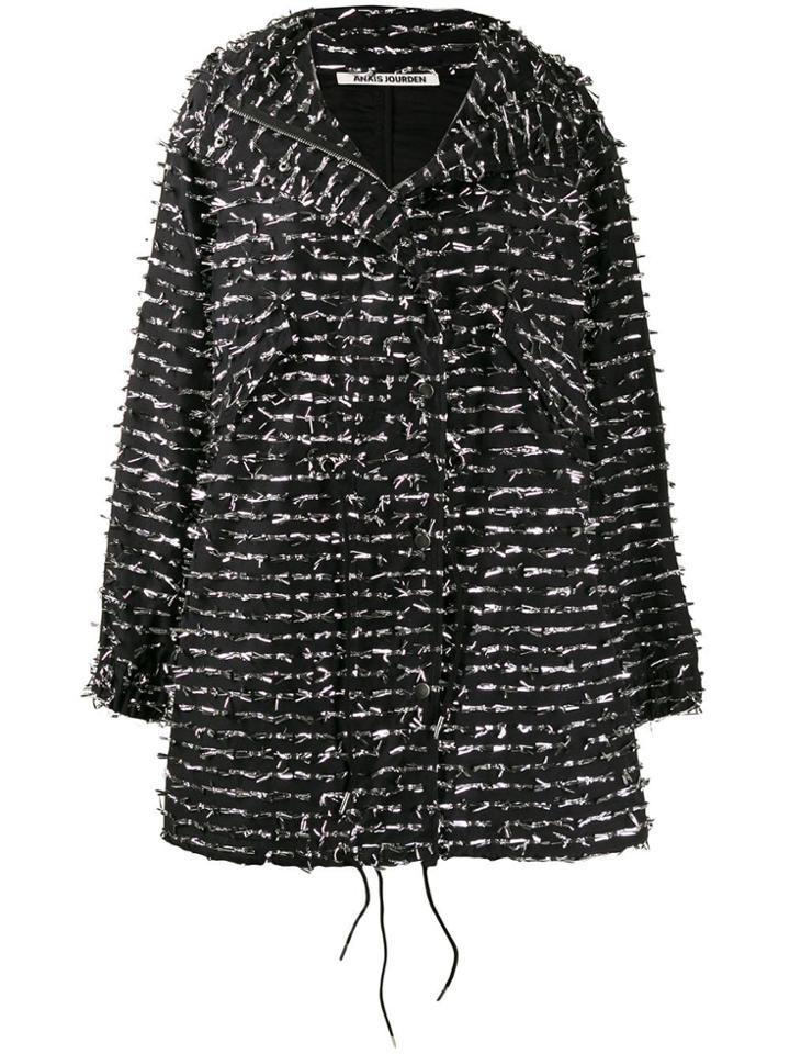 Jourden Foil Embellished Boxy Coat - Black