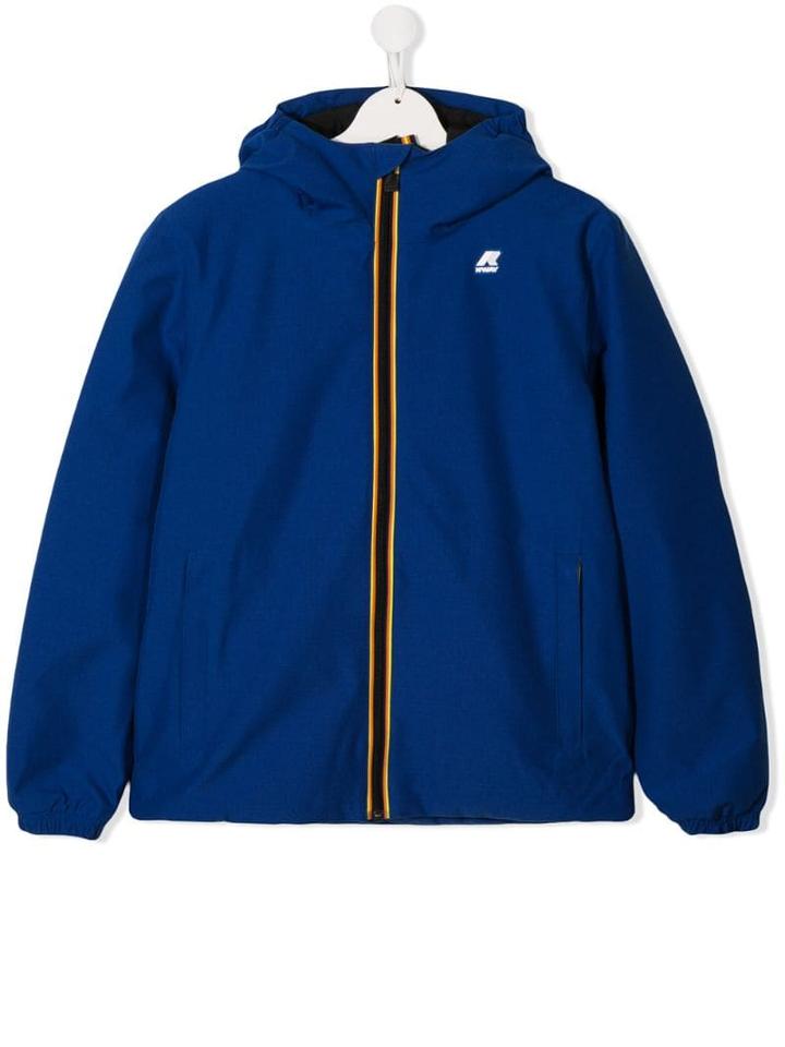 K Way Kids Teen Logo Patch Hooded Jacket - Blue