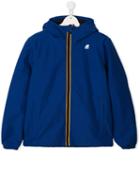 K Way Kids Teen Logo Patch Hooded Jacket - Blue