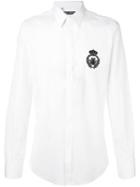 Dolce & Gabbana Crown & Bee Patch Shirt, Men's, Size: 42, White, Cotton/ramie/metallic Fibre/polyester