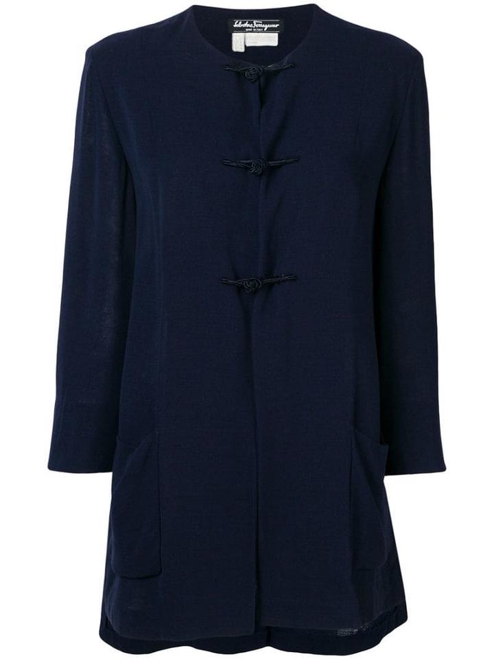 Salvatore Ferragamo Pre-owned 1970's Collarless Flared Coat - Blue