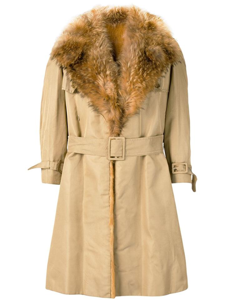 A.n.g.e.l.o. Vintage Cult 1970's Fur Trimmed Trench Coat - Neutrals
