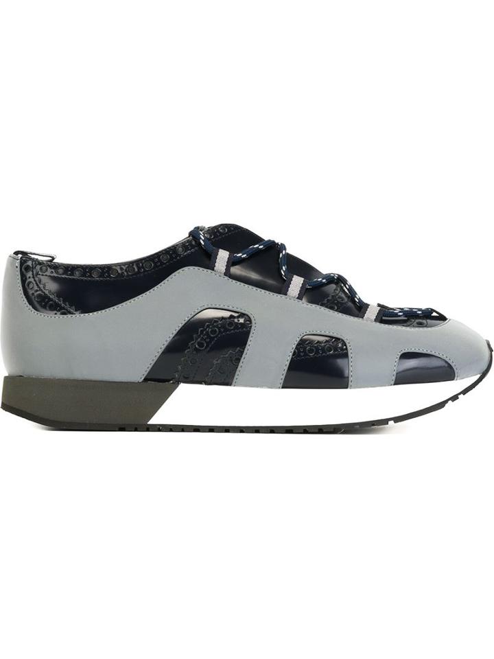 Emporio Armani Panelled Sneakers, Men's, Size: 8, Grey, Leather/polyester/rubber