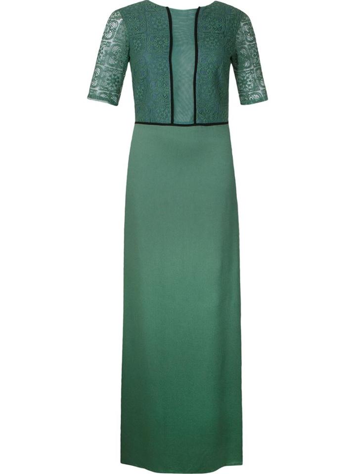 Emannuelle Junqueira Crew Neck Lace Panel Gown