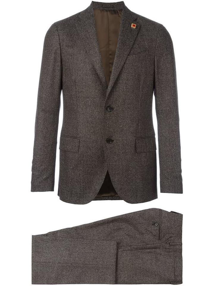 Lardini Lapel Detail Formal Suit, Men's, Size: 48, Brown, Cotton/polyester/spandex/elastane/wool
