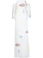 Adam Lippes Abstract Print Strapless Dress, Women's, Size: 2, White, Silk/nylon/spandex/elastane