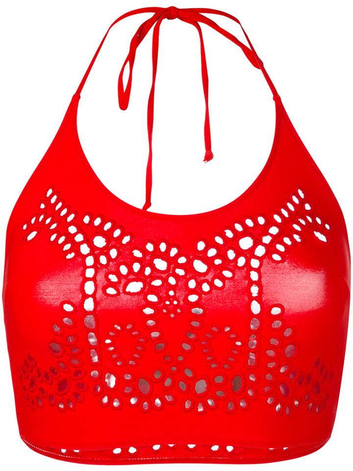 Ermanno Scervino - Lace Halterneck Bikini Top - Women - Polyamide/spandex/elastane - Iv, Red, Polyamide/spandex/elastane