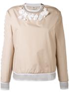 Fendi - Floral Applique Blouse - Women - Cotton/elastodiene/polyamide/polyester - 42, Beige, Cotton/elastodiene/polyamide/polyester