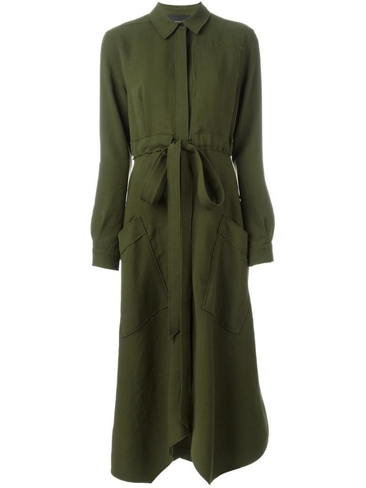 Cédric Charlier Long Sleeve Shirt Dress, Women's, Size: 44, Green, Polyester/rayon