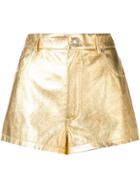 Saint Laurent Metallic Laminated Leather Shorts - Gold