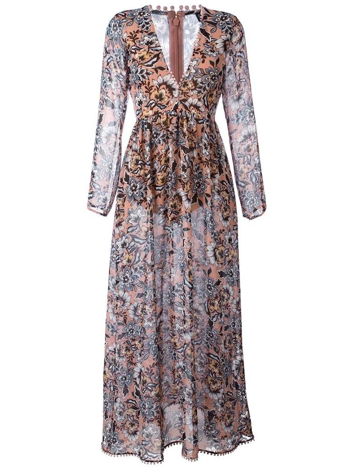 For Love And Lemons Floral Maxi Dress, Women's, Size: Medium, Pink/purple, Polyester/nylon/spandex/elastane