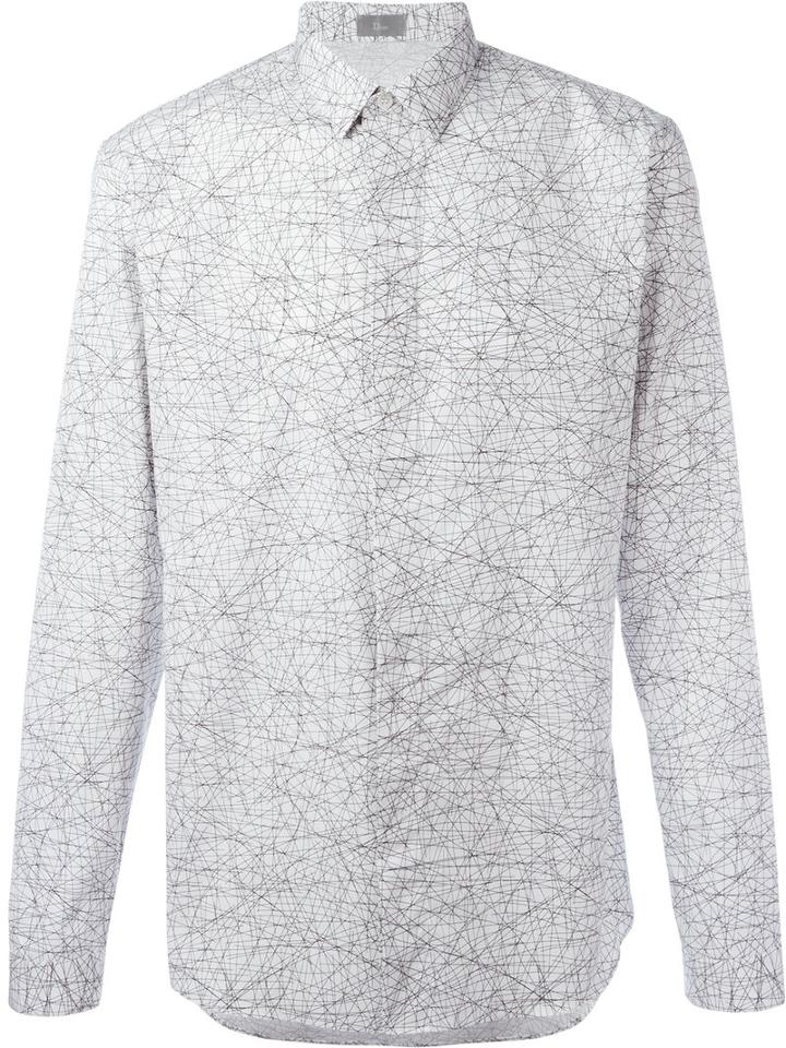 Dior Homme Tangled Lines Print Shirt, Men's, Size: 42, White, Cotton