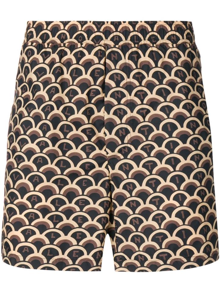 Valentino Logo Printed Swim Shorts - Brown