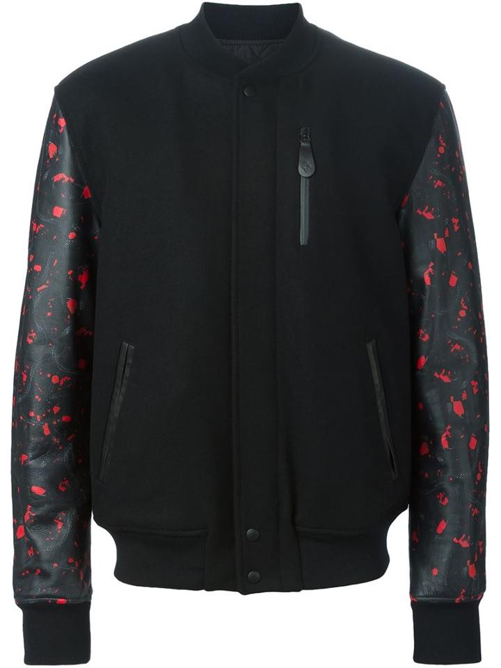 Marcelo Burlon County Of Milan Contrast Sleeve Varsity Jacket, Men's, Size: Small, Black, Wool/polyamide/lamb Skin