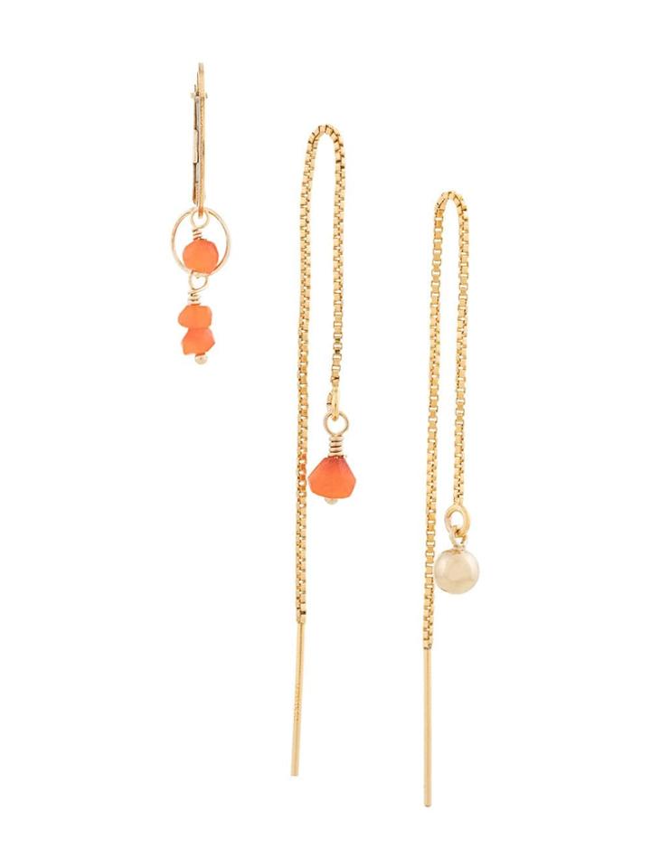 Petite Grand Set Of Three Gemstone Earrings - Metallic