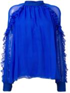 Emilio Pucci Blue High Neck Silk Ruffled Blouse