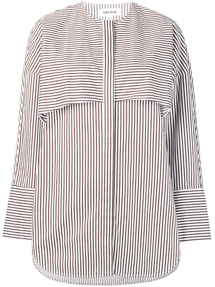 Enföld Ruffle Detail Striped Shirt - Brown
