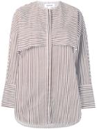 Enföld Ruffle Detail Striped Shirt - Brown