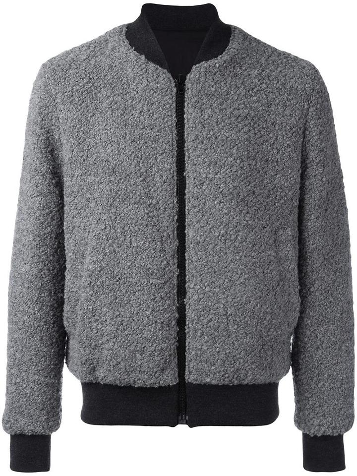 Msgm Furred Effect Bomber Jacket, Men's, Size: 48, Grey, Cotton/acrylic/polyester/wool