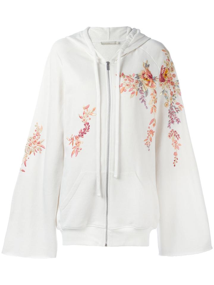 Amen - Embroidered Flowers Zipped Hoodie - Women - Cotton/viscose - 42, Nude/neutrals, Cotton/viscose