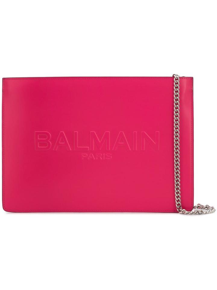 Balmain Embossed Logo Clutch Bag - Pink & Purple