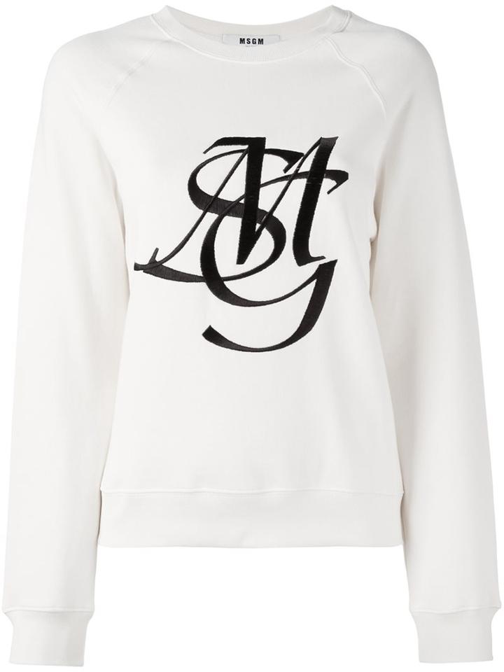 Msgm Embroidered Logo Sweatshirt, Women's, Size: Large, White, Cotton