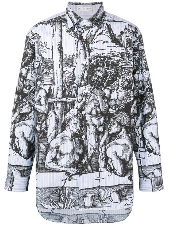 Jw Anderson Albrecht Dürer-print Striped Shirt - Blue