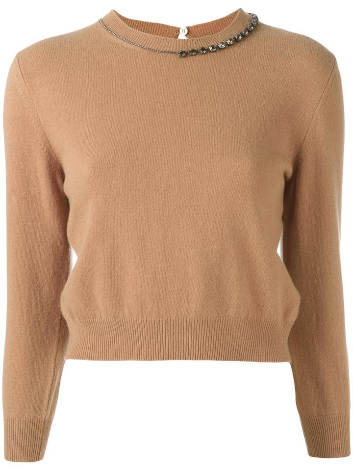 No21 Contrast Collar Jumper, Women's, Size: 44, Brown, Cashmere/virgin Wool/metal/glass