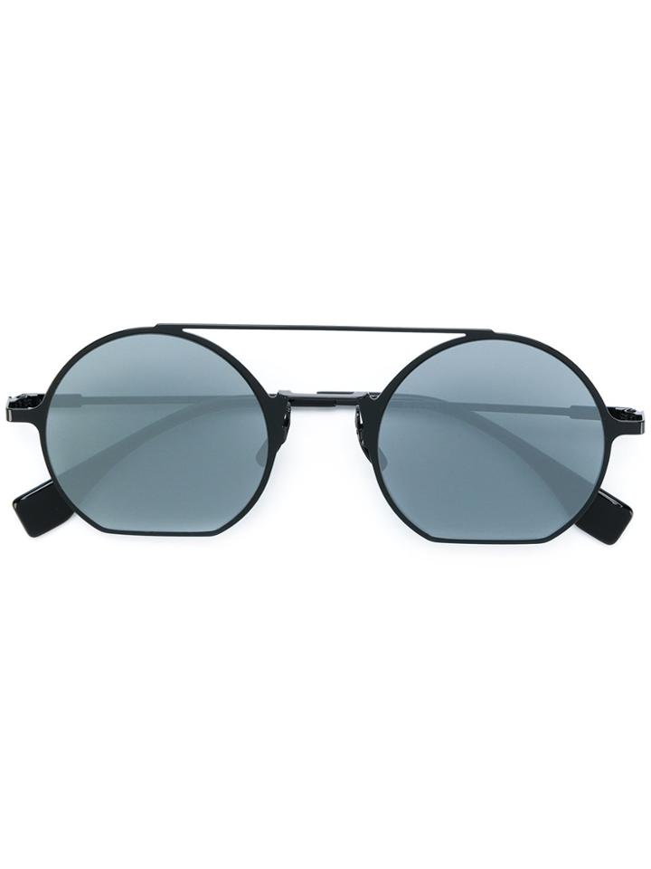 Fendi Eyewear Round Double Bridge Sunglasses - Black