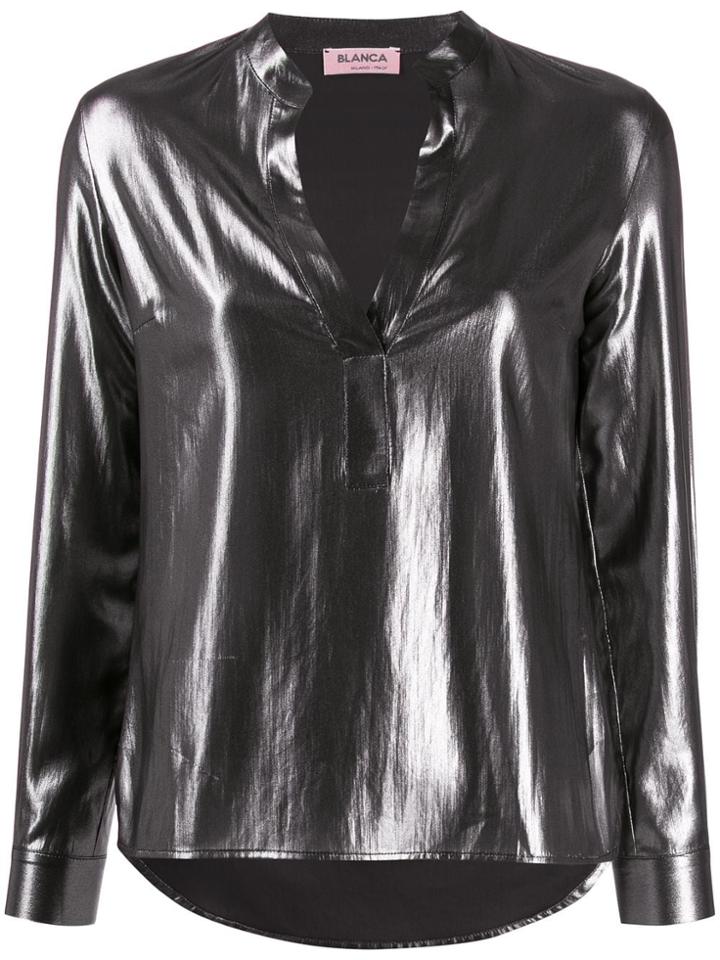 Blanca Metallic Long Sleeve Blouse - Grey