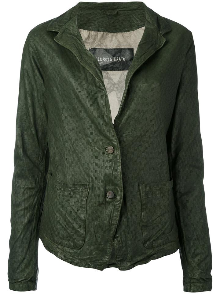 Giorgio Brato - Two Button Jacket - Women - Cotton/leather/nylon - 44, Green, Cotton/leather/nylon