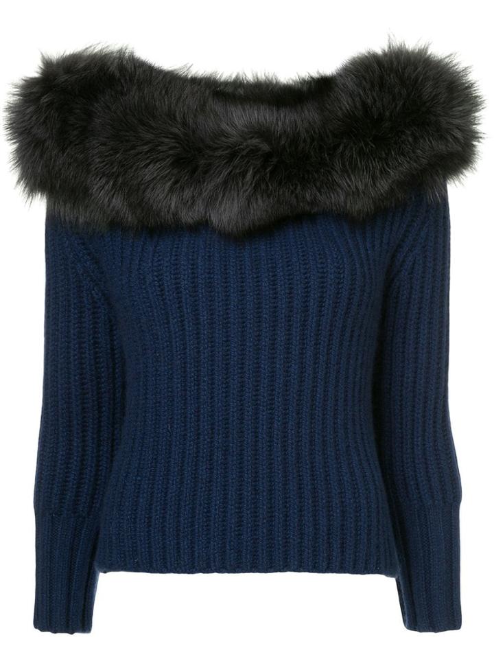 Eleventy Fur Trimmed Jumper - Blue