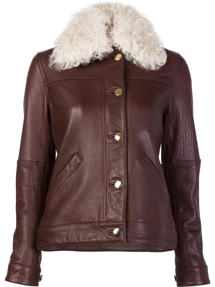 Derek Lam 10 Crosby Shearling Collar Leather Jacket, Women's, Size: 4, Brown, Leather