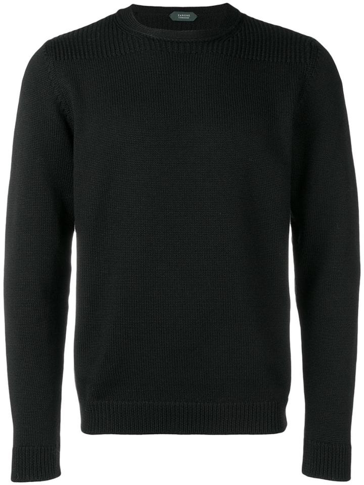 Zanone Ribbed Round Neck Sweater - Black