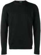 Zanone Ribbed Round Neck Sweater - Black