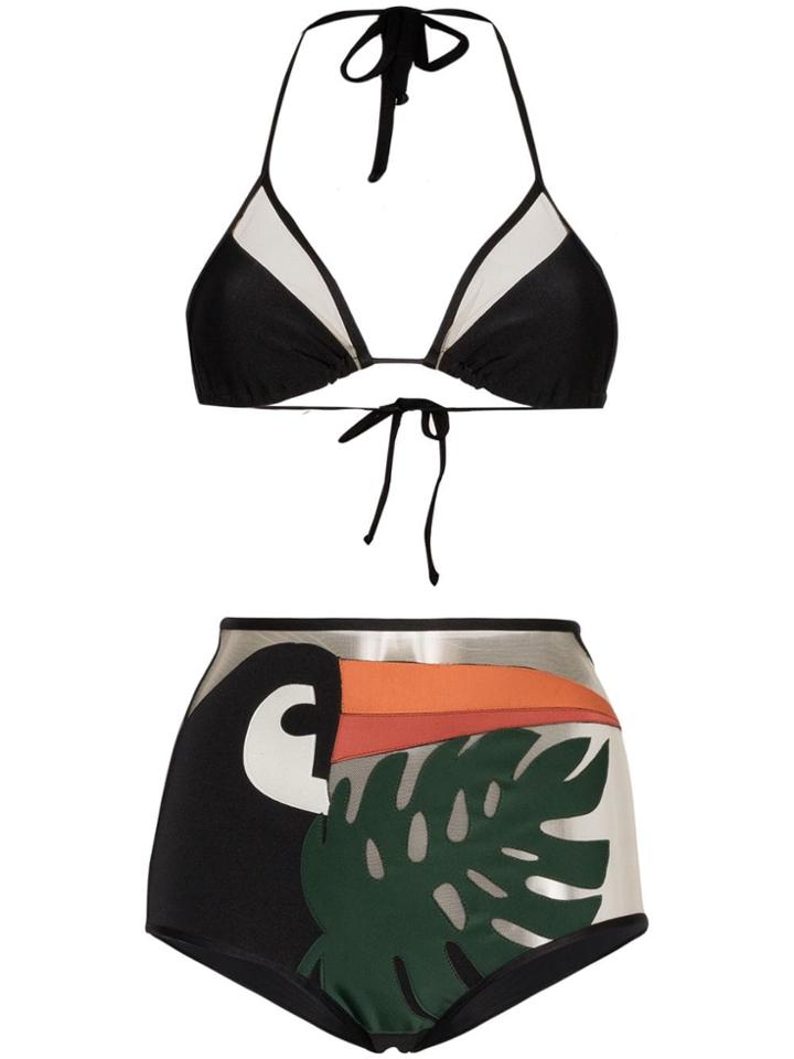 Adriana Degreas Applique Tulle Hot Pants Bikini - Black