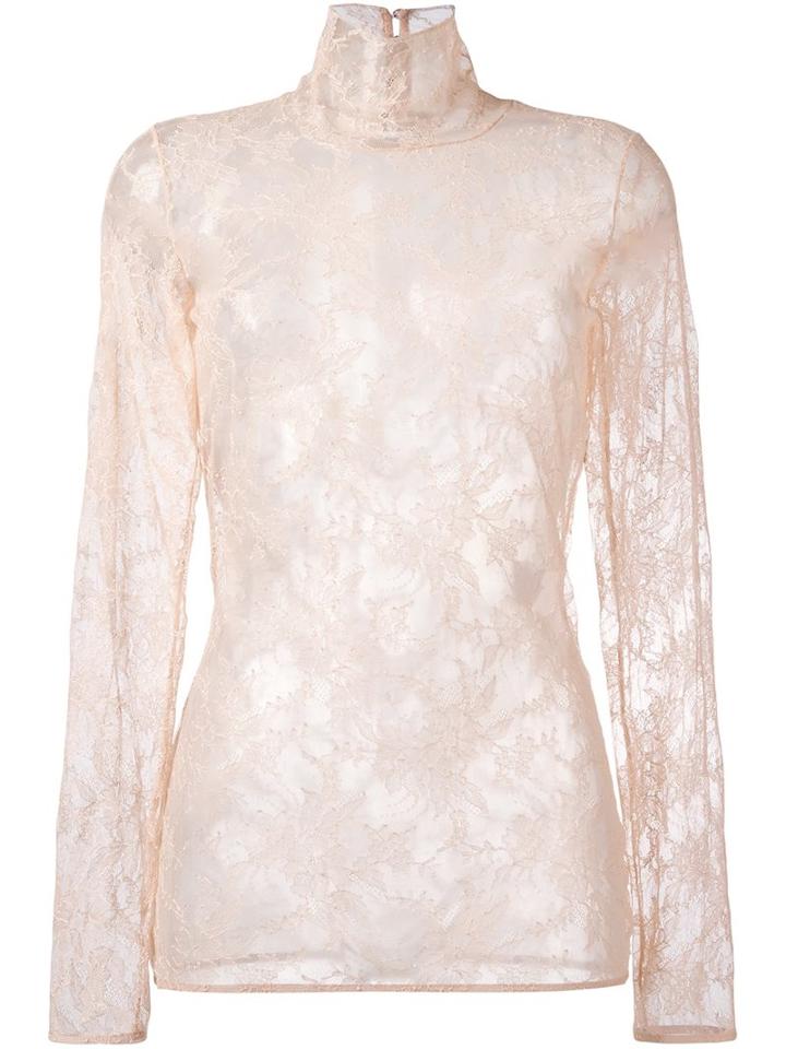 Lanvin Transparent Floral Lace Blouse, Women's, Size: 36, Nude/neutrals, Polyamide/spandex/elastane