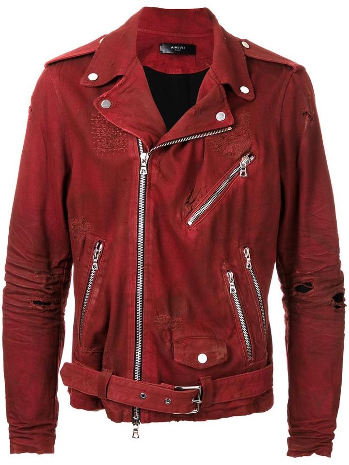 Amiri Destroyed Perfect Jacket, Men's, Size: Large, Red, Cotton